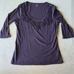 Ann Taylor LOFT XL Purple Floral Blouse Top